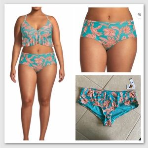 Time and Tru Women's and Women's Plus Mid Rise Retro Swim Bottom Plus Size 1X 16